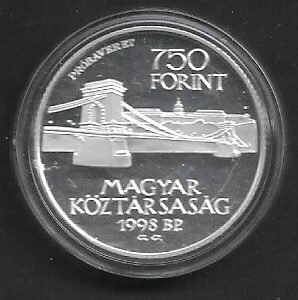 1998 Budapest 125 éves 750-ft ezüst PP PRÓBAVERET