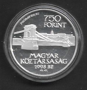 1998 Budapest 125 éves 750-ft ezüst PP PRÓBAVERET