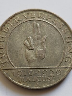 1929 Németország 3 mark/márka  10 éves a Weimari Alkotmány